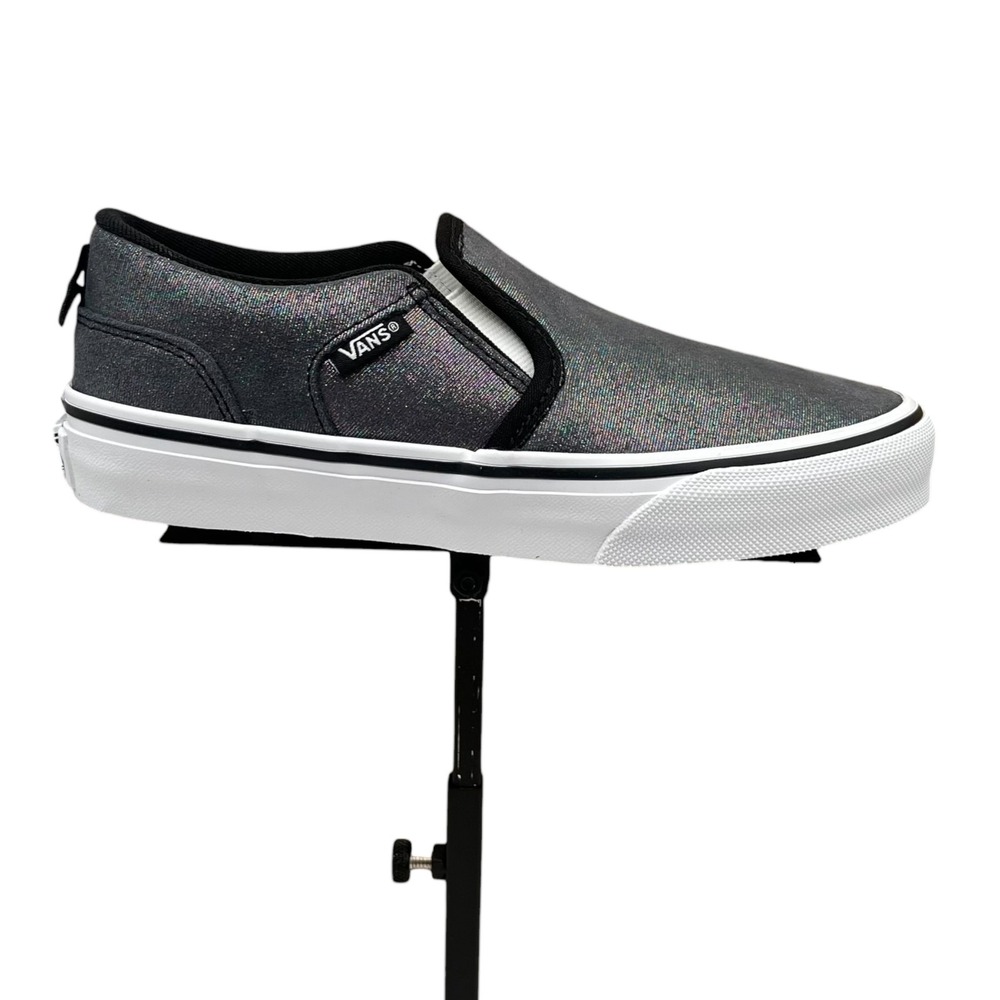 Vans Youth Girls Asher Slip On Casual Shoes Size 3 Shimmer Black Gray Sneakers